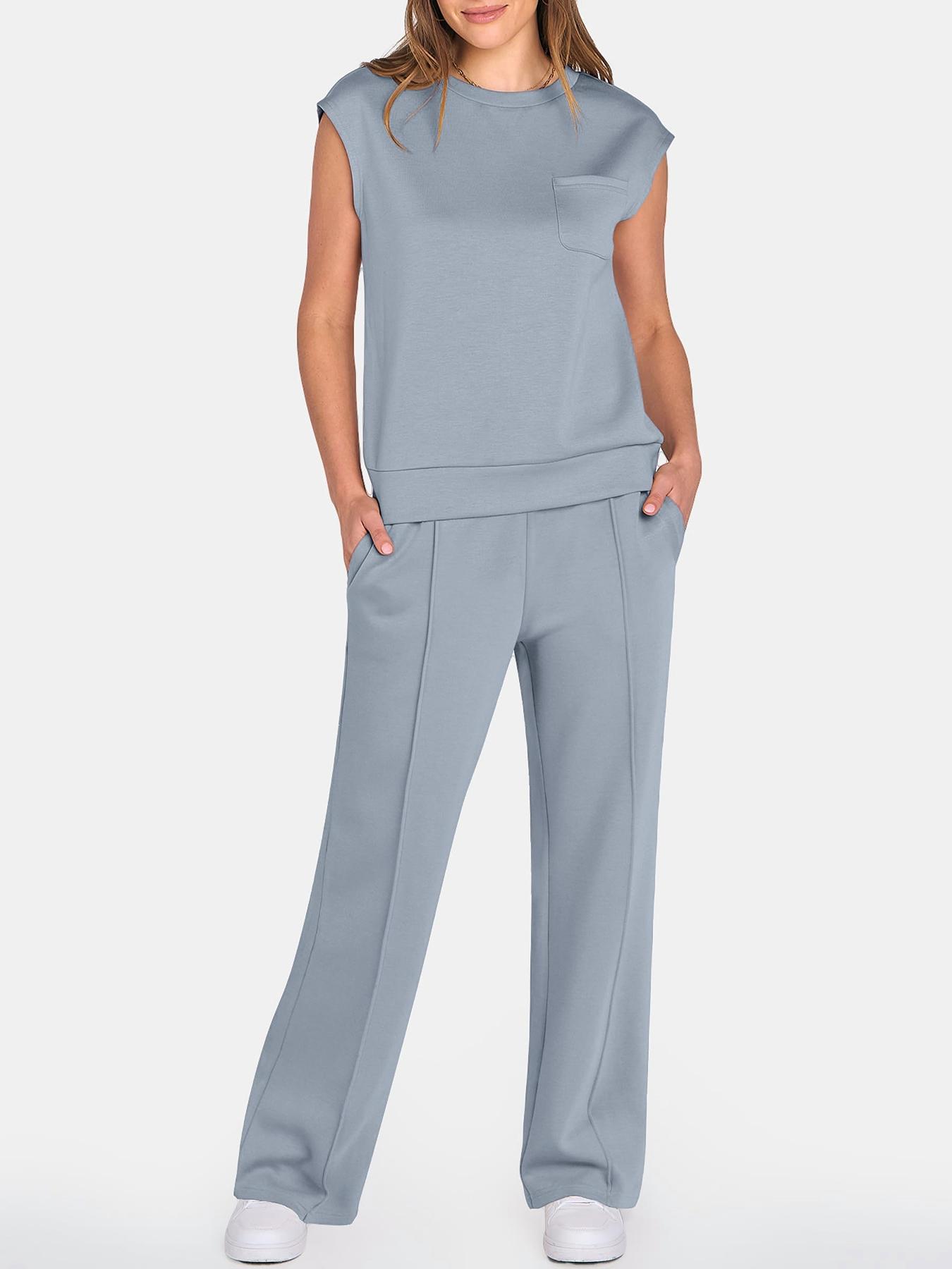 2 Piece Women's Sleeveless Casual Sports Set, Fashionable Wide Leg Athletic, Stylish Sportswear for Comfort, Athleisure Wear Set