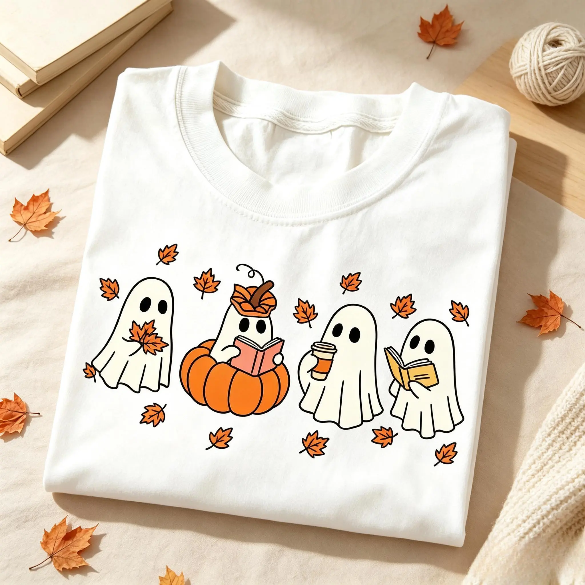 Pumpkin Ghosts Reading Book Shirt, Books Lover Halloween Shirt Womens Ghost Shirt, Spooky Season, Pumpkin Shirt, Fall Vibes