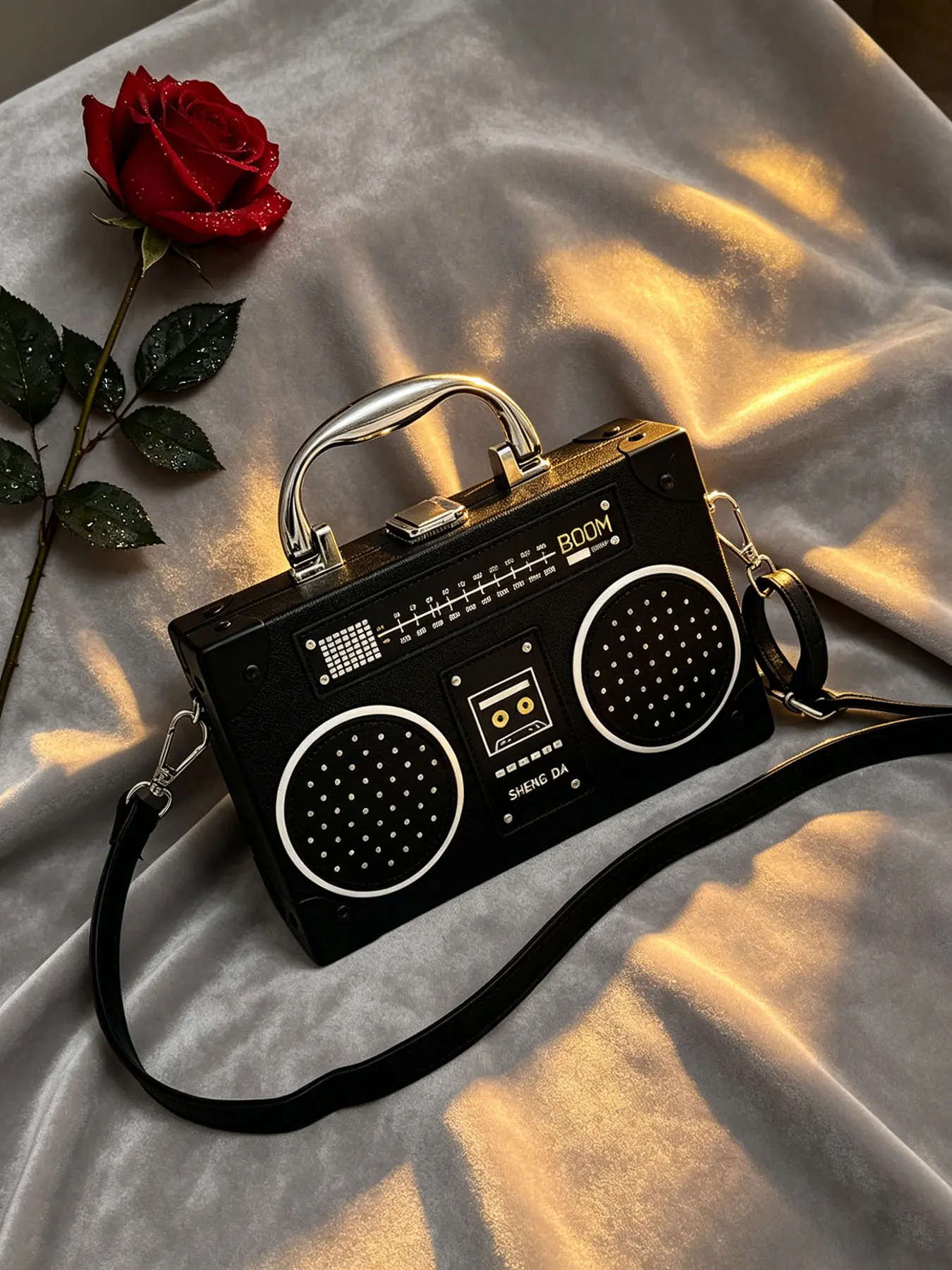 Creative Retro Radio Shaped Crossbody Bag, 3D Stereo Speaker Hard Box Handbag With Detachable Strap For Shoulder Carry, Unique Trendy Accessory For Daily Outfits And Party Occasions