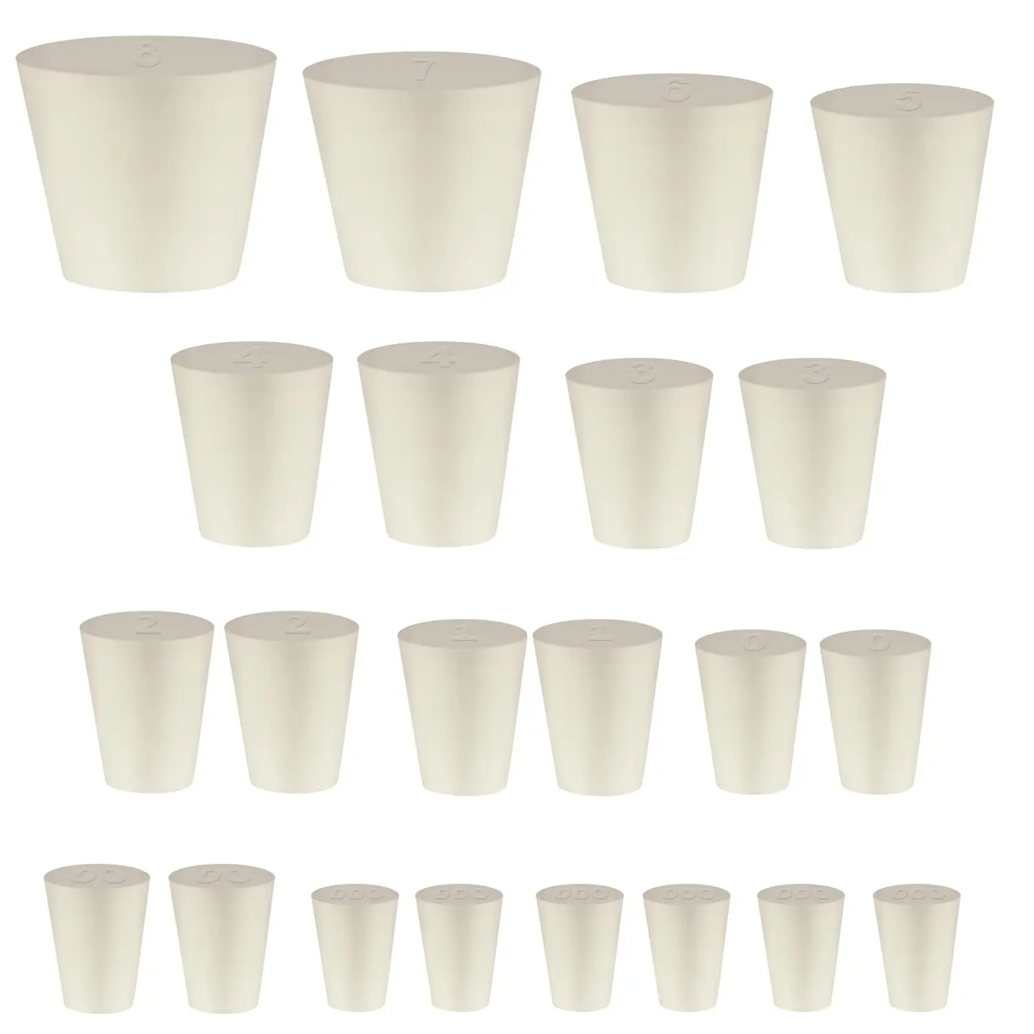 Rubber Stopper - 22 Pcs 11 Assorted Sizes 000# - 8# Tapered Lab Seal Rubber Stoppers,White