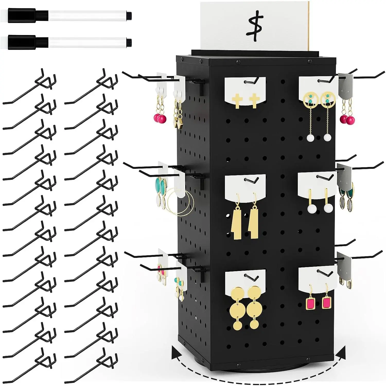 Rotating Pegboard Display Stand, Black