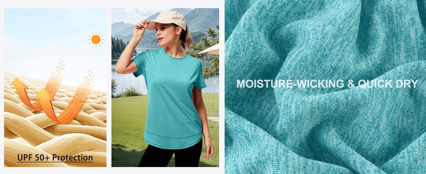 OFEEFAN Womens Workout Tops Short Sleeve Shirts with Sun Protection UPF 50+ Quick Dry Outfits for Hiking Running S-3XL