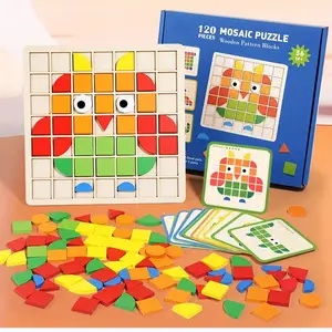 New 49 Wooden Grids, 20 Double-Sided Cards, 120 Puzzle Pieces, Shape Matching Game, Perfect Gift for Boys Girls, Christmas Halloween New Year