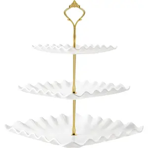 Dessert Cupcake Stand, 3 Tier Cup Cake Holder Tower for Tea Party/Birthday/Wedding, Plastic Tiered Serving Tray with Metal Rod, White