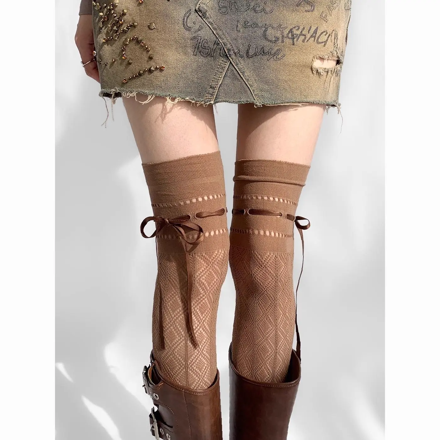 Cutout Strap Thigh High Socks, Perfect Match for Knight Boots, Fashion Hollow Over Knee Socks