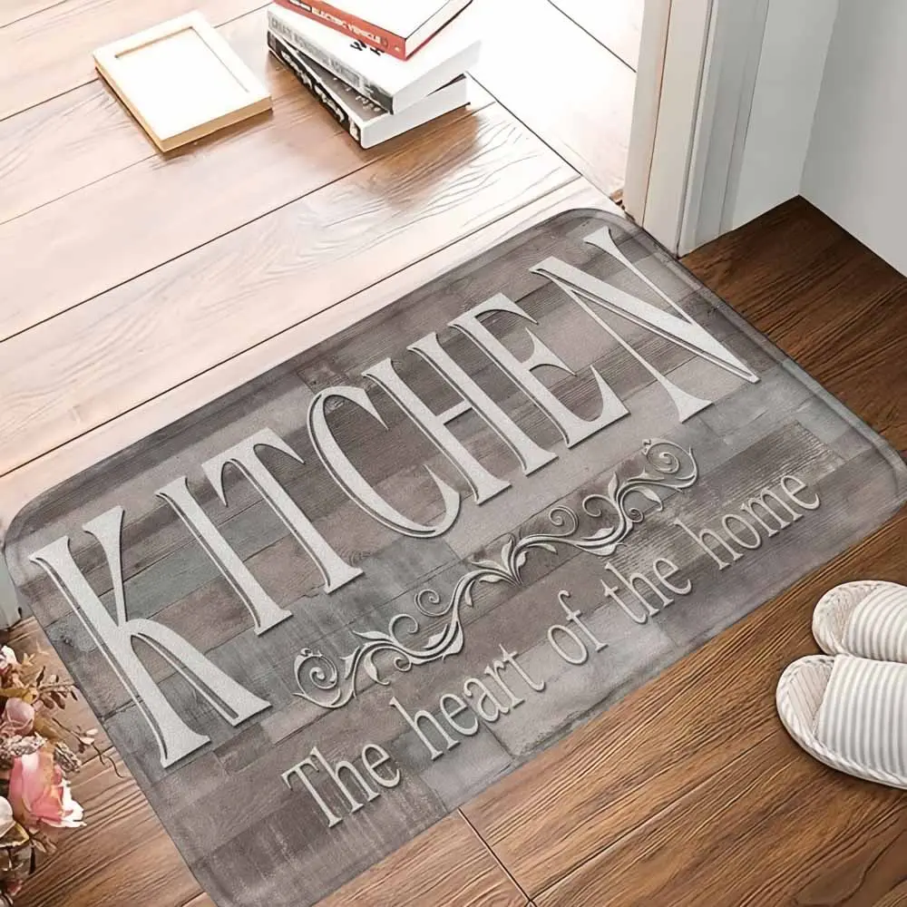 summerwins Premium Non-Slip Thick Rustic Wood Plank Kitchen Mat - Elegant Floral Scroll Detail, Farmhouse Look, Durable Decorative Mat, Easy-to-Clean, Anti-Slip Back, Ideal for Home/Restaurant Use, Bath Decor, Vanities, Polyester/Rubber