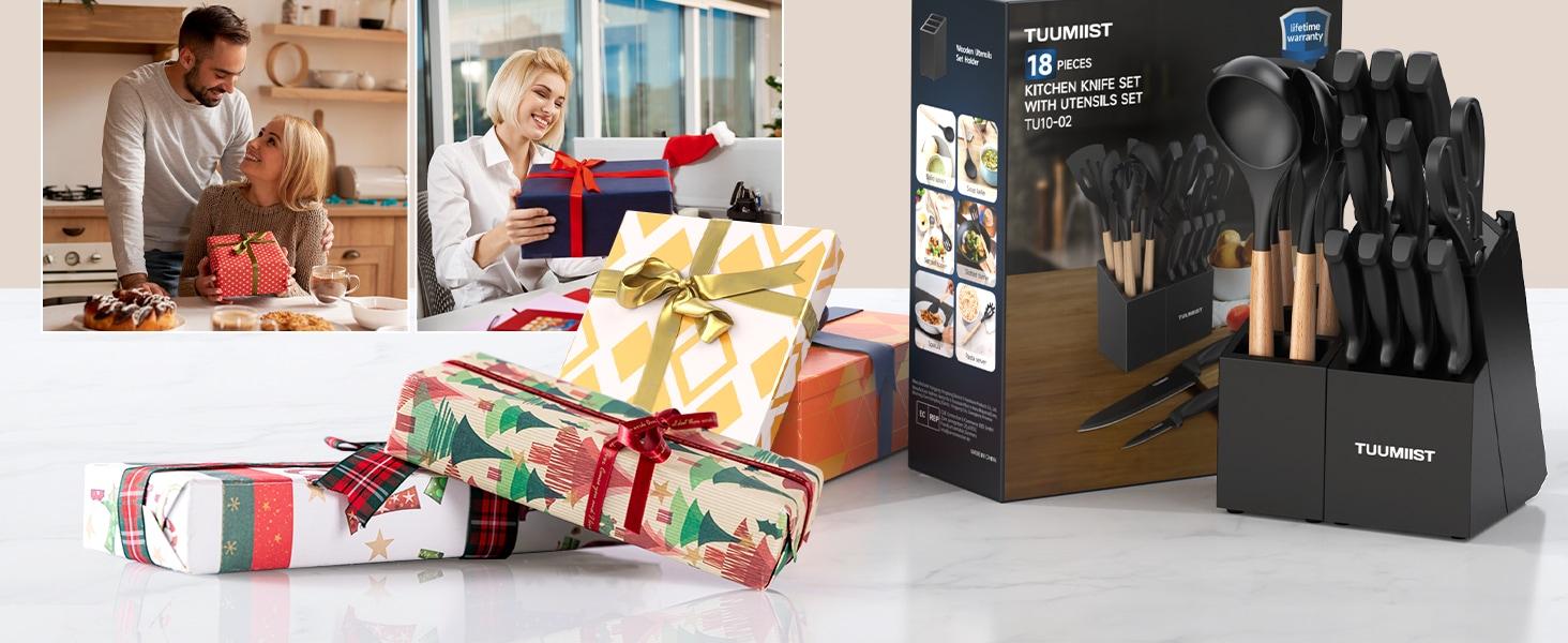 Tuumiist Knife Set, TUUMIIST 18PCS Kitchen Knife Sets With Block And Sharpener, Kitchen Utensils Set, Removable Utensil Holder -Precision Cutting, Effortless Sharpening, Convenient Organization