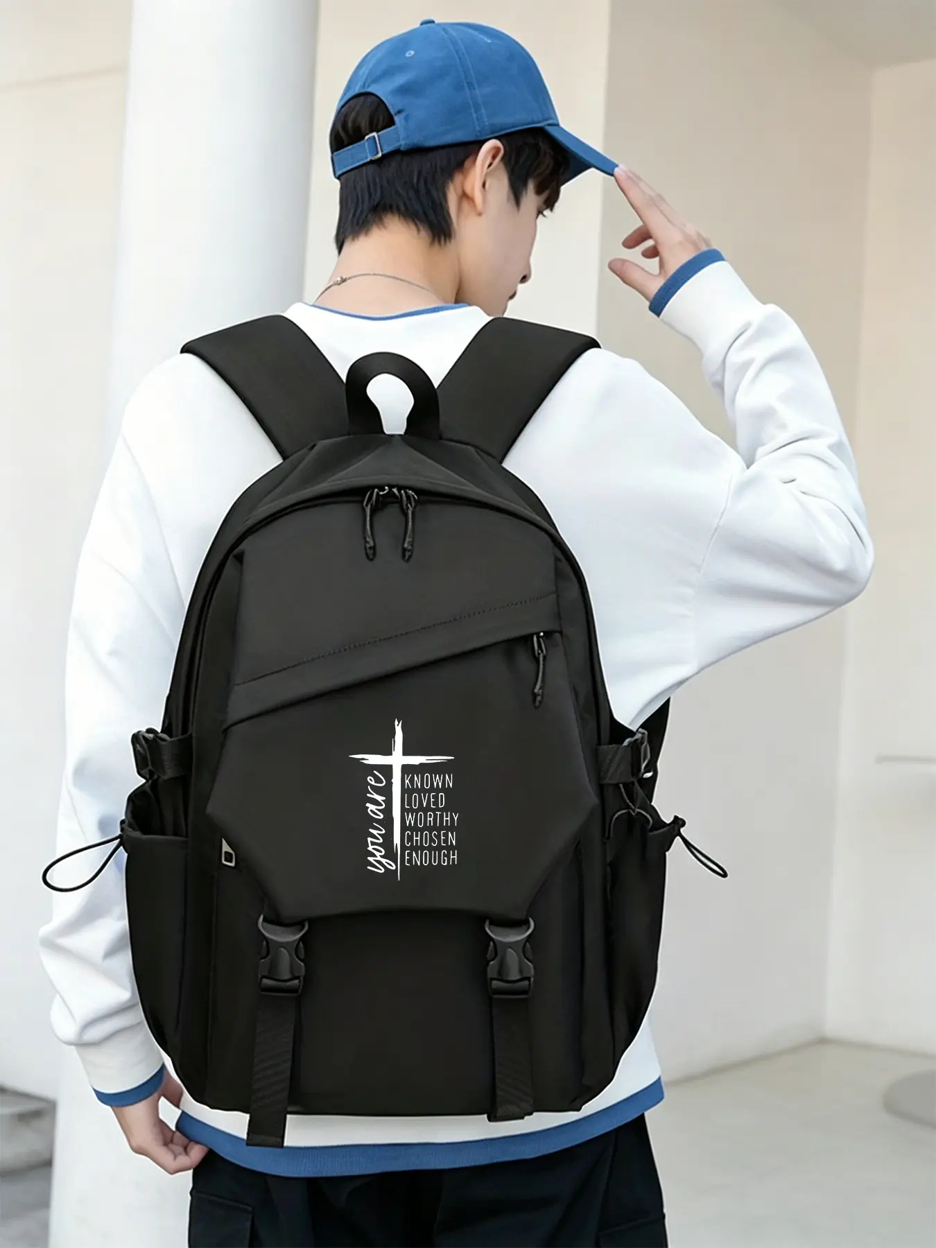 Faith Cross Pattern Lightweight Laptop Backpack - Large Capacity Travel Backpacks & Commuter Backpack, Adjustable Shoulder Straps, Unisex, Durable Polyester Material, Suitable for Outdoor and Daily Use