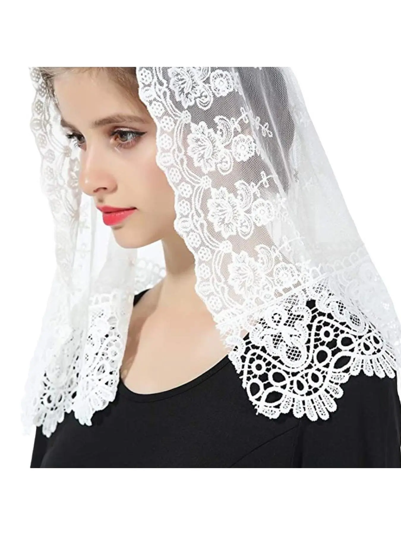 Romantic lace headdress, bride's delicate flower embroidery, lace wedding atmosphere, draped veil, Lace Drop Veil, headwear accessories