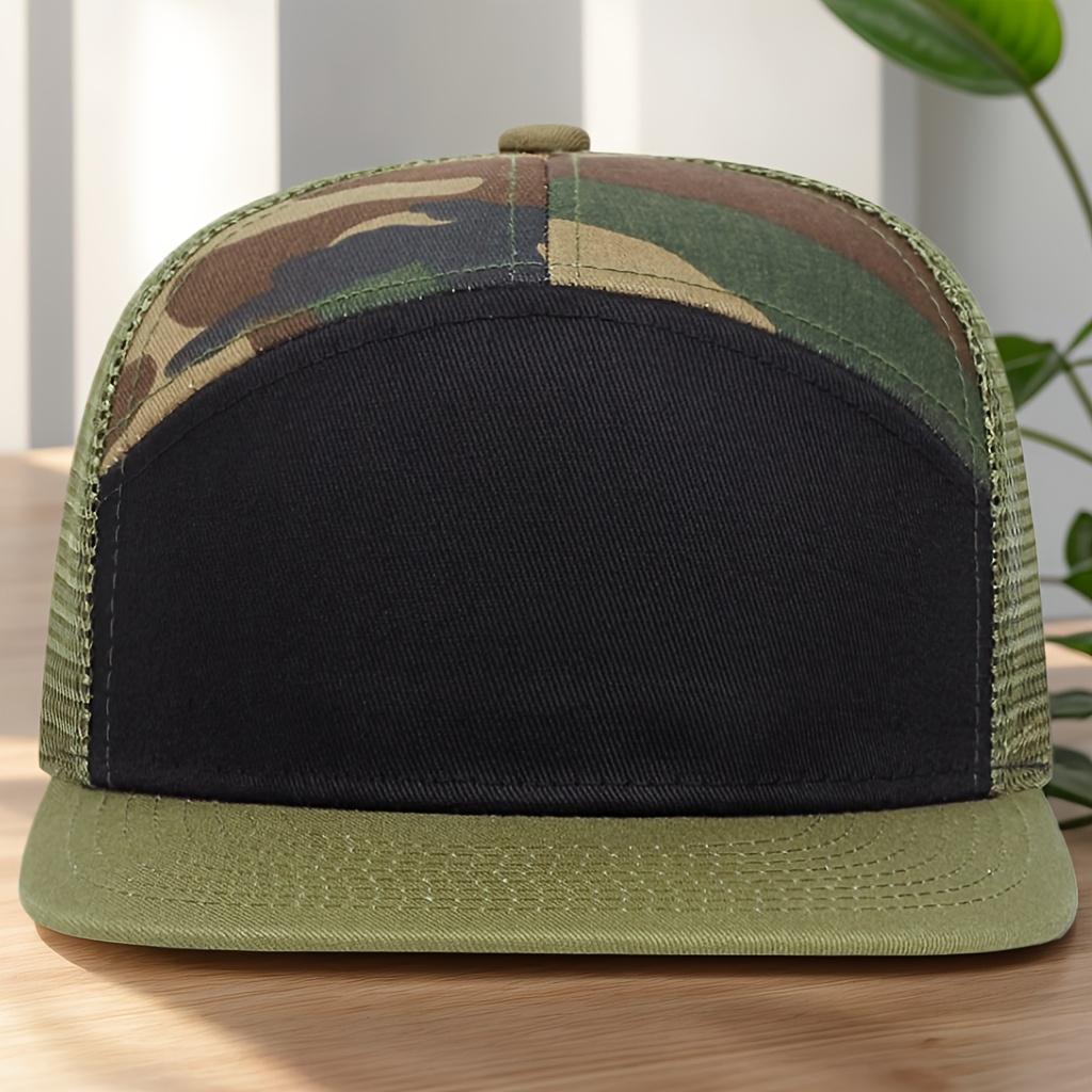 Fashionable and simple seven-piece spliced smooth board baseball cap for men and women, outdoor mesh fabric, summer flat edge mesh cap, casual and versatile