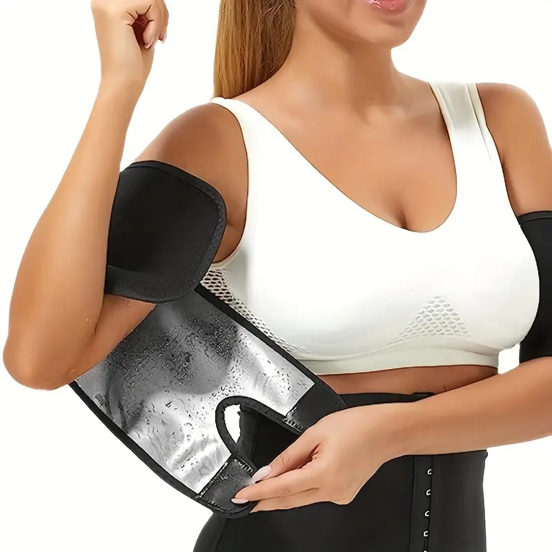 A pair of unisex sauna arm sleeves that boost sweating during exercise training, designed as sweat-enhancing arm wraps for fitness workouts.