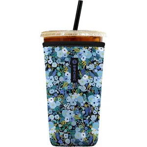 Iced Coffee Sleeve – Neoprene Reusable Cup Sleeves for Drinks, Insulated Drink Sleeves to Keep Hands Dry & Drinks Cold, Stylish & Durable Coffee Sleeves (Frosted Bloom, Large: 30-32oz)