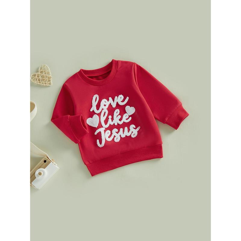 Toddler Baby Little Boy Girls Easter Sweatshirts Long Sleeve Letter Heart Embroidery Pullover Tops Spring 6M-5Y
