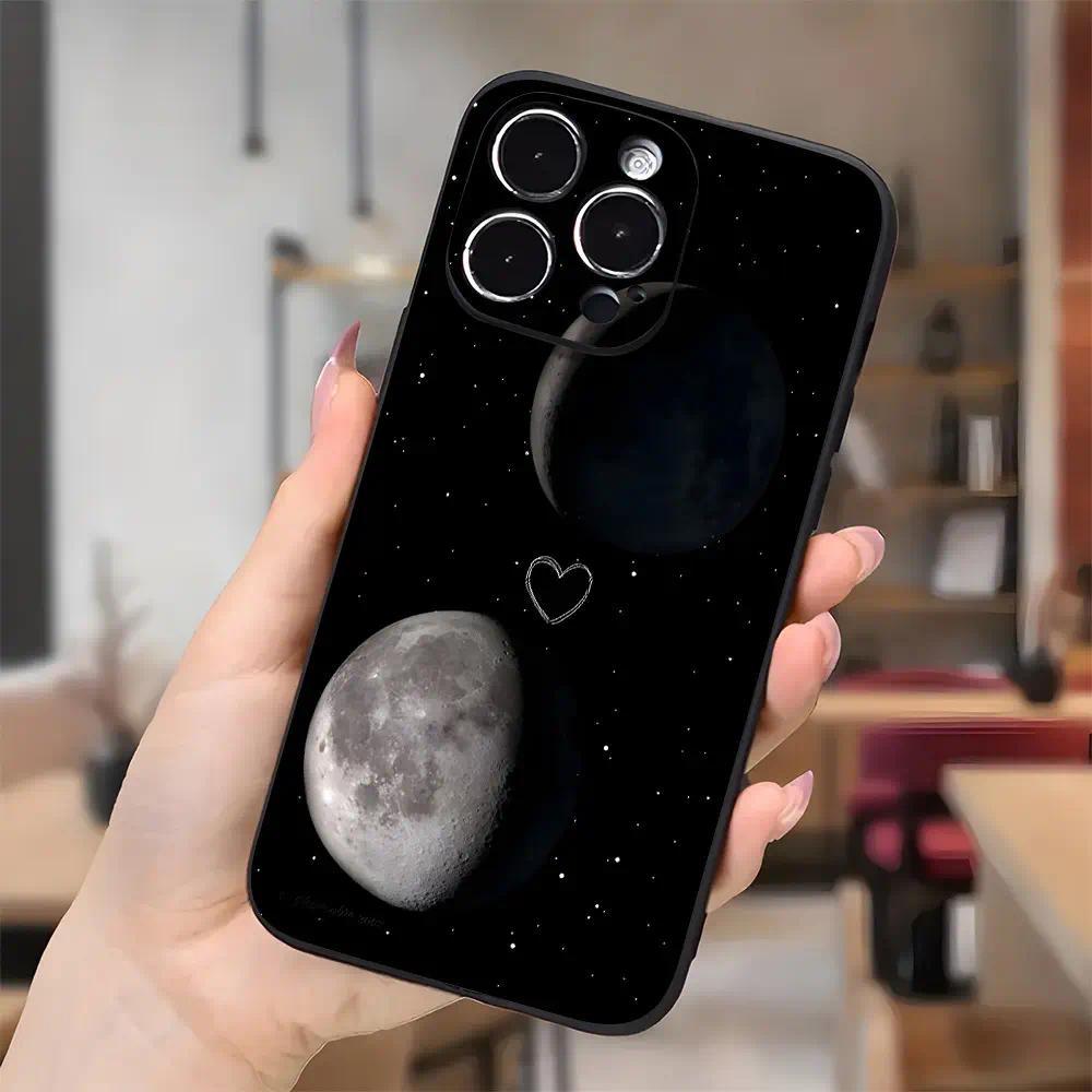 Compatible with iPhone 16 15 Pro Max Plus 14 13 12 11 X XR Moon Heart Starry Night Aesthetic  Pattern Rugged Durable shockproof Anti-Scratch soft Silicone case