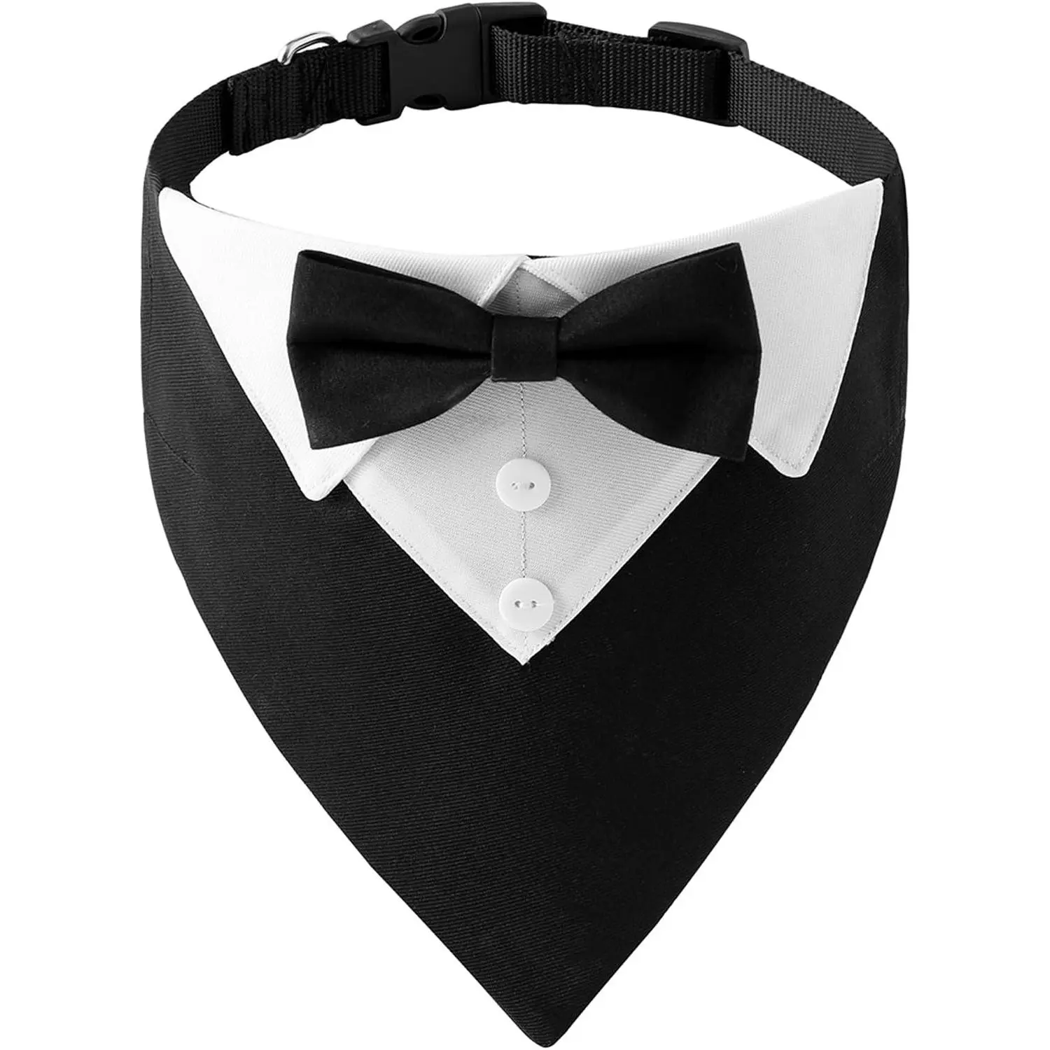 Formal Dog Tuxedo, Wedding Dog Collar with Bow Tie, Adjustable Pet Wedding Collar Bandana for Small Medium Large Dogs (Large, Black)