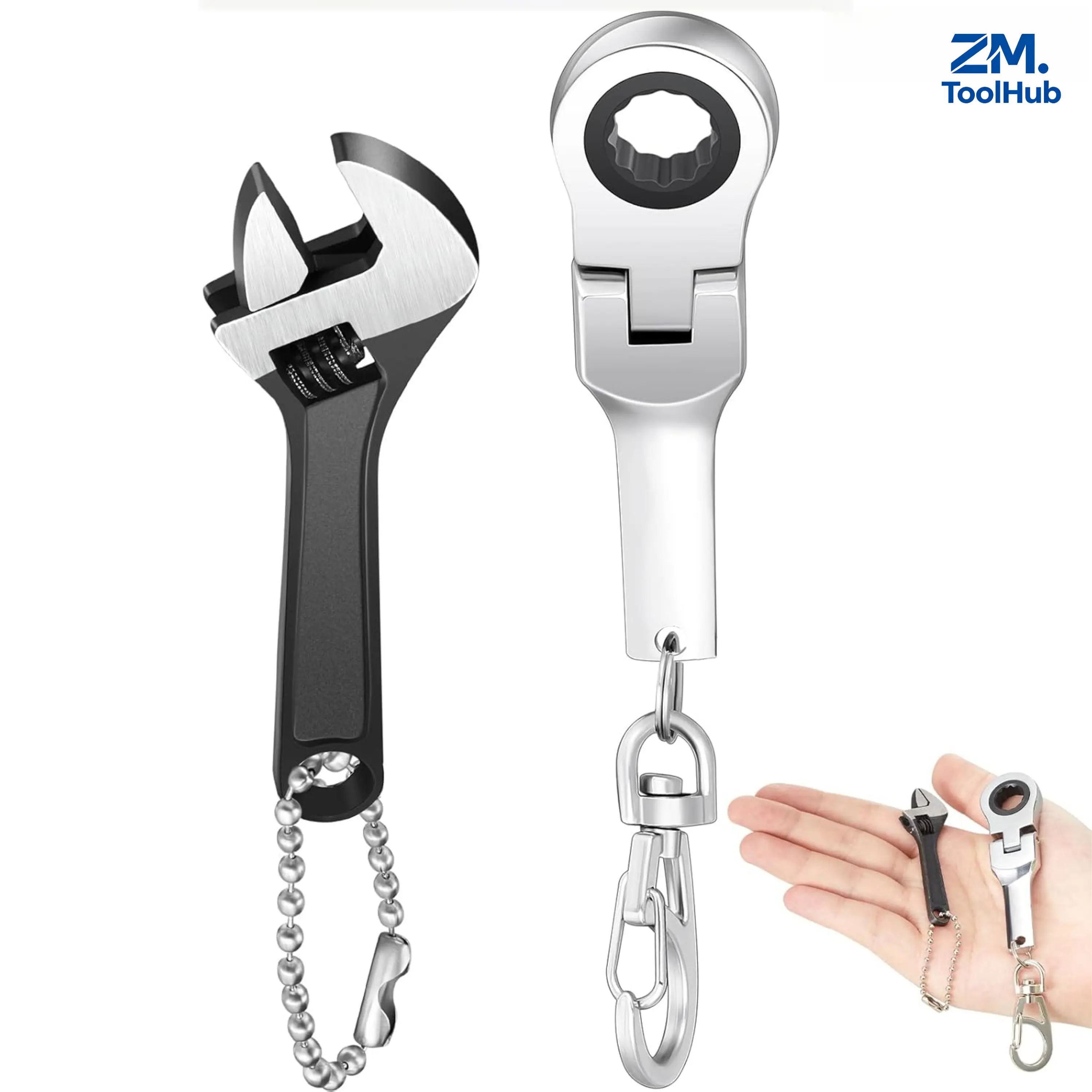 2 Sets 10mm Ratchet Wrench Keychain & Spanner Set, 72 Tooth Steel Socket Wrench Keychain, High Hardness Adjustable Mini Spanner for Repair Use