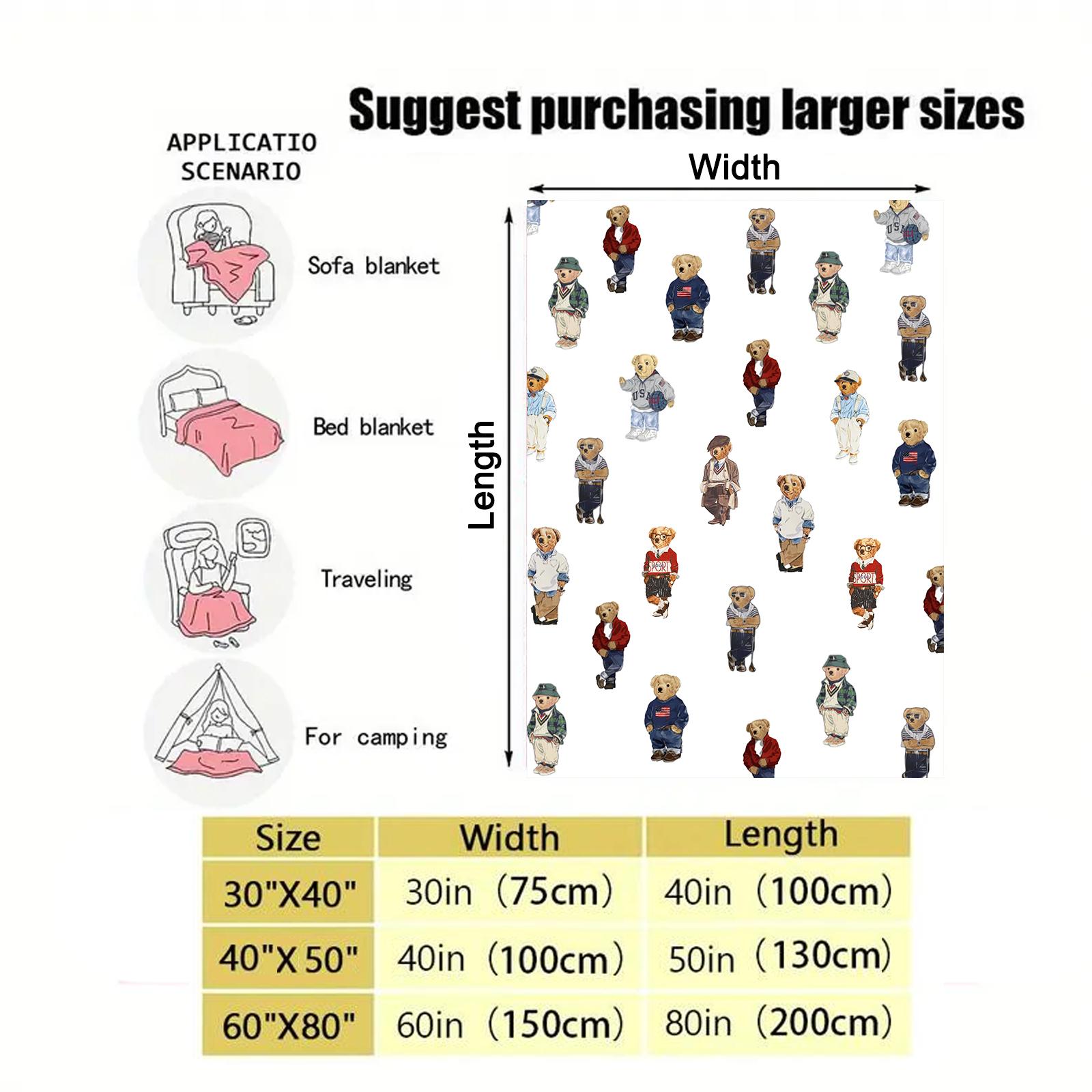 Cute Bear Aesthetic Pattern Blanket,Coquette Striped Bear Blanket,Old Money Style Decor Plush Throw Blanket,Soft Cozy Vintage Napping Blanket for Home Office Travel Camping