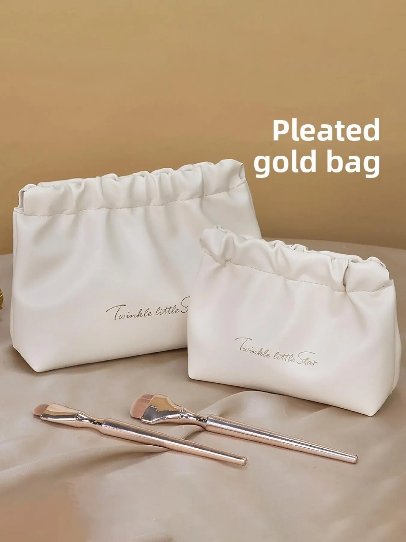 Ins High Beauty Wrinkle Bag Makeup Mouth Red Envelope Storage Bag Travel Portable PU Makeup Bag Washroom Storage Bag Travel Cosmetic Bag
