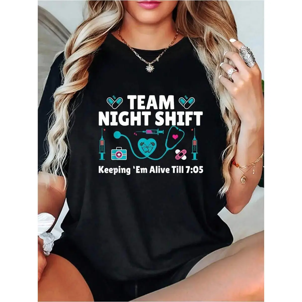 Cotton Nurse Practitioner Keeping Them Alive Funny Team Night Shift T-Shirt