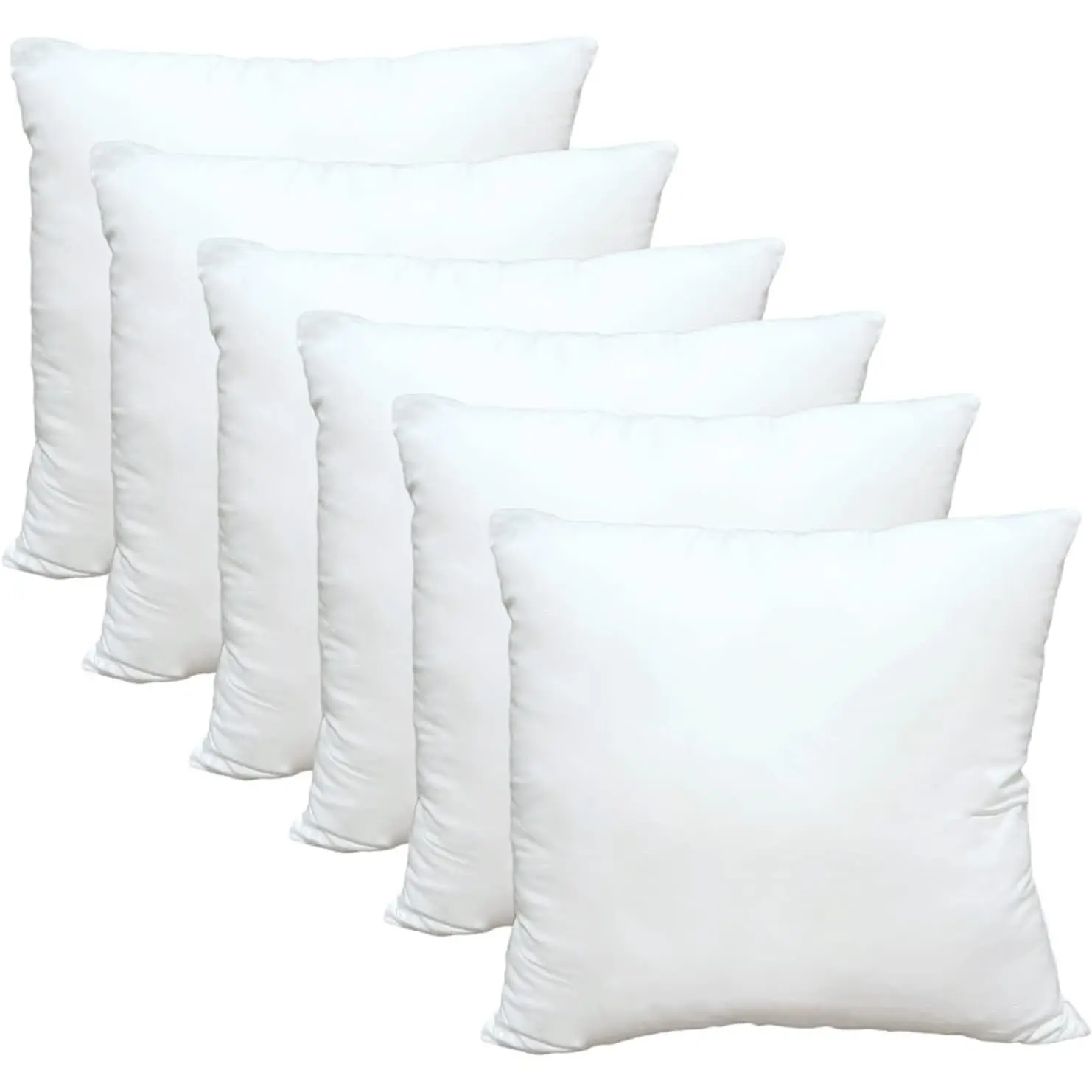 6-Pack 18x18 in Square Luxury Throw Pillow Inserts, Hypoallergenic Ultra-Soft White Polyester Microfiber Durable Couch Cushion Fillers