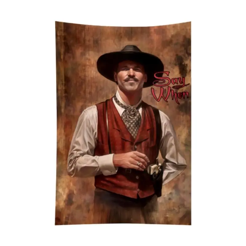 Vintage Tombstone Movie Print Tapestry - Car Girl Themed, Featuring Wyatt Earp, Doc Holliday, Earp Brothers Walking Vintage Scene, Home Decor, Room Decor, Decoration for Indoor Wall, Home Inspo