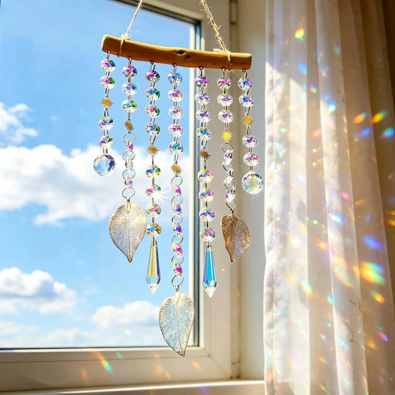 13 Inch Crystal Leaf Suncatcher for Window Hanging Rainbow MakerGift