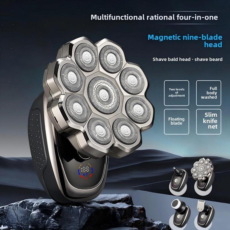 5 in 1 Electric Hair Trimmer Kit, 1 Set Waterproof Wet/Dry Grooming Shavers, Multifunctional Hair Shaver, Cordless Rechargeable Bald Head Rotary Razor for Home & Travel