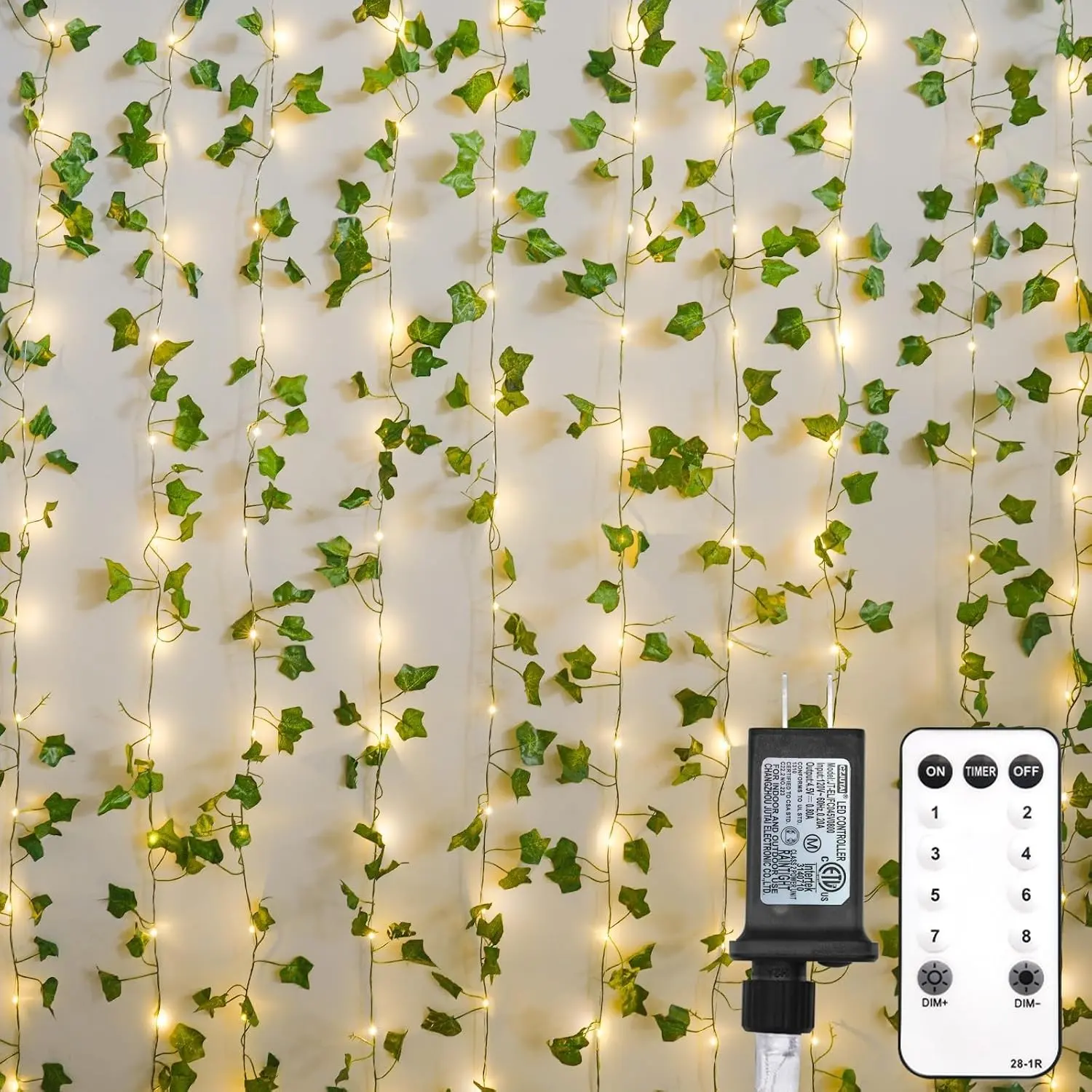 200 LED Vine with Light Plug in, 6.5ft x 6.5ft Ivy Fairy Curtain Lights with Remote, Leaf Fairy Lights for Wall,Bedroom, Dorm, Wedding, Party, Indoor Decor(Warm White)Gift