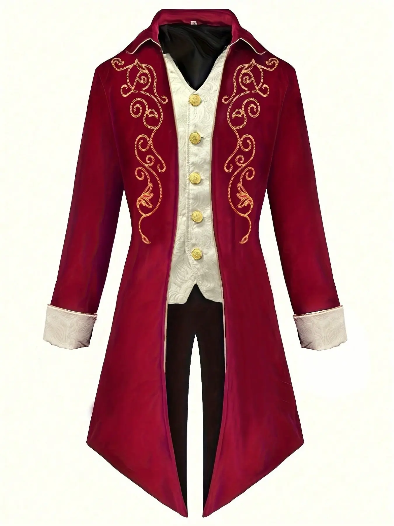 European and American Men's Velvet Medieval Embroidered Long Coat, Stylish and Elegant Outerwear, Perfect for Special Occasions