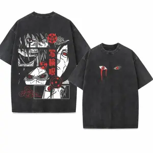 Anime Naruto Sharingan Japanese Tee Vintage Washed Oversized Graphic 100% Cotton T-Shirt Uchiha Itachi Streetwear Unisex Top