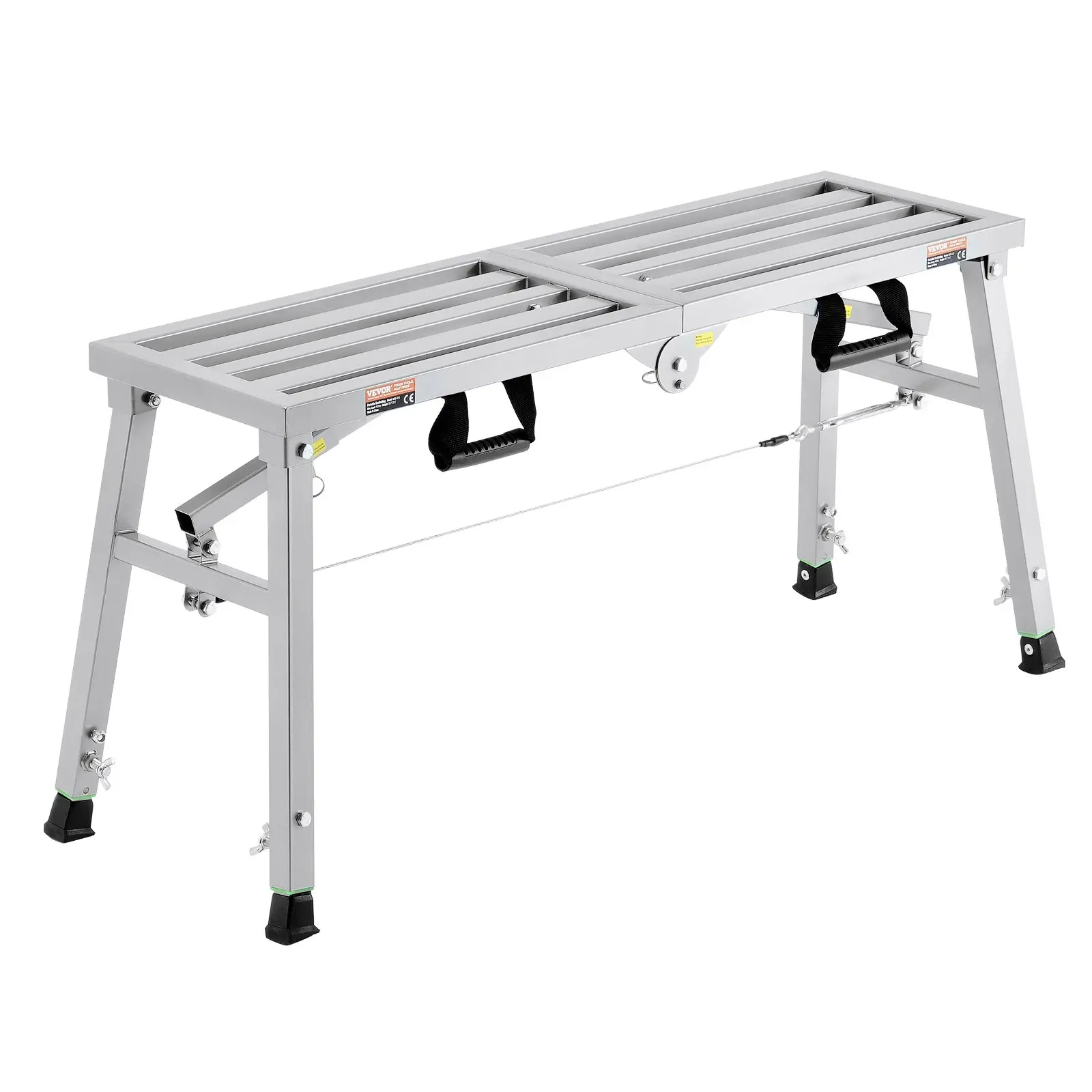 VEVOR Work Platform, 3 Gear Adjustable Height, Folding Alloy Steel Step Ladder, Portable Scaffolding Platform, 400 lb Load Capacity, Non-Slip Rubber Feet, Drywall Painting Stool, for Cleaning Washing