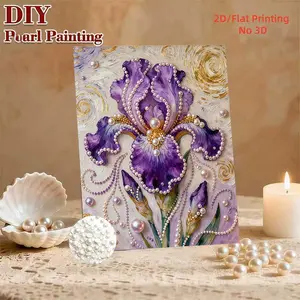 New Pearl Art with Romantic Iris Design, 5D DIY Diamond Painting Kit, Home Wall Decor, Perfect Gift for Holidays, Stress Relief, Frameless