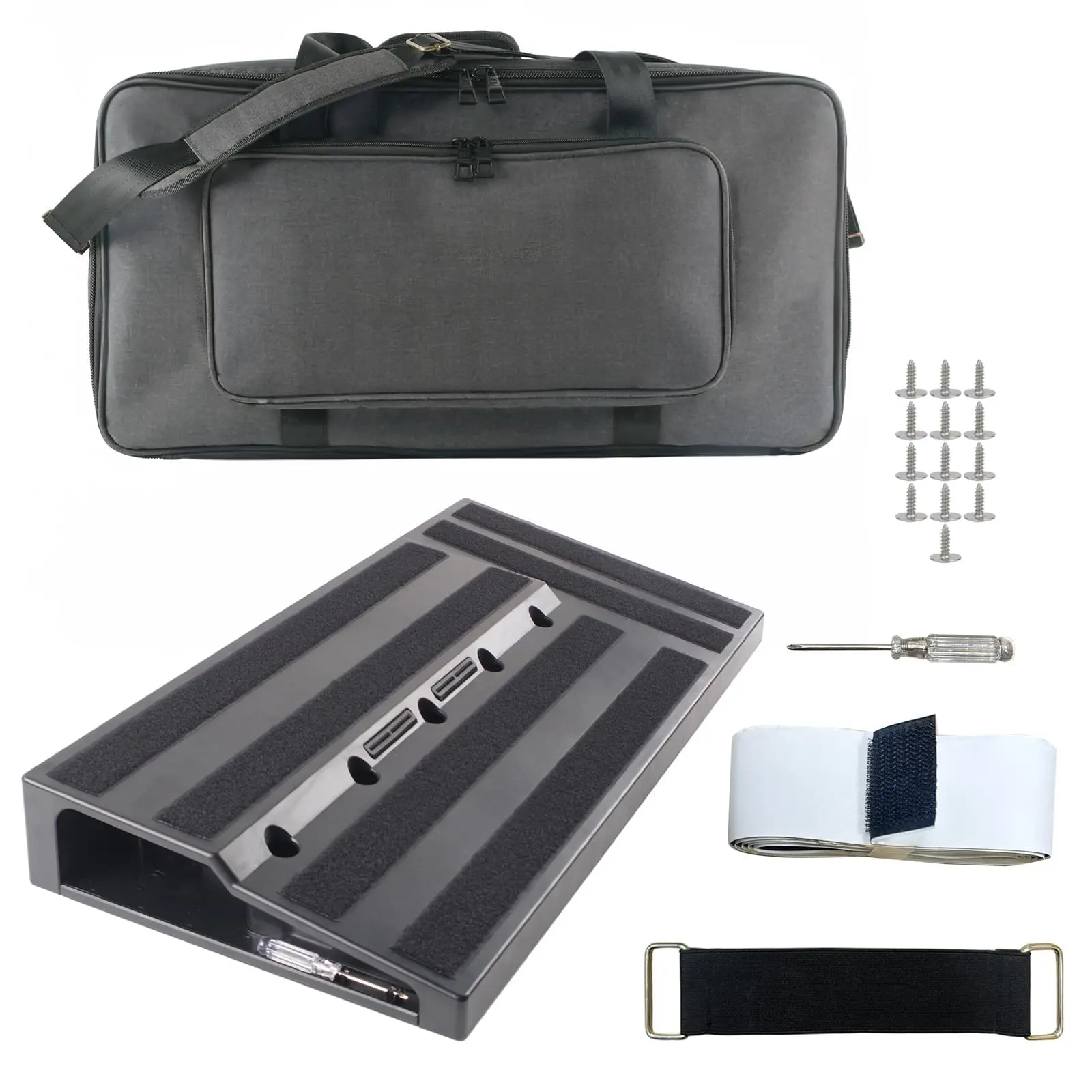 Garvee Guitar Pedal Board with Carrying Bag, Lightweight Effects Pedalboard with Pedal Cables Adhesive Hookside Tape for Guitar Player Bands Studio Black 22.04" x 11.02"