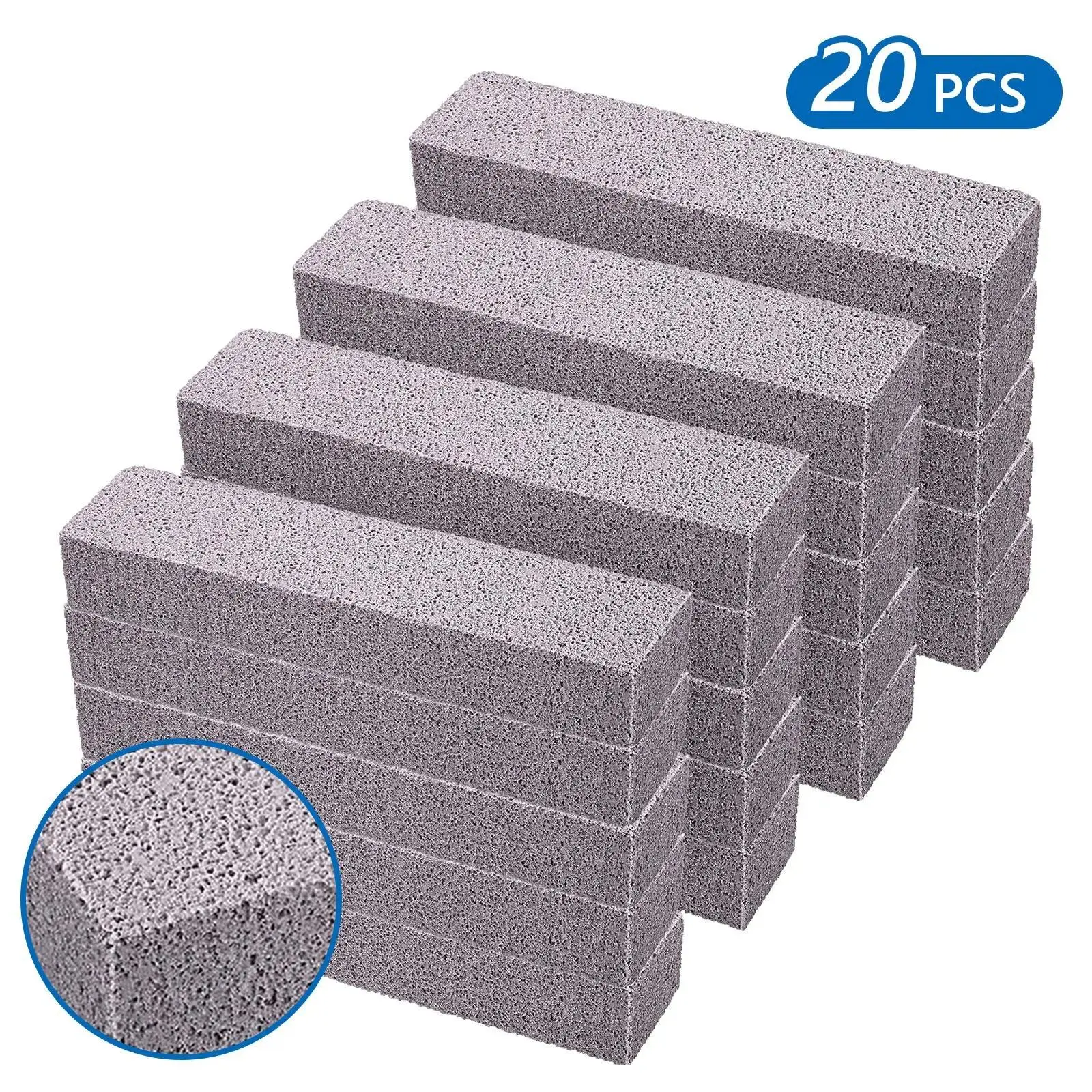 20 Pcs Reusable Pumice Scouring Pad Cleaning Stones, 5.9x1.4x0.9 In Home Cleaning Sticks, Gray Kitchen Supplies for Household Home Care (Sponges & Scouring Pads)