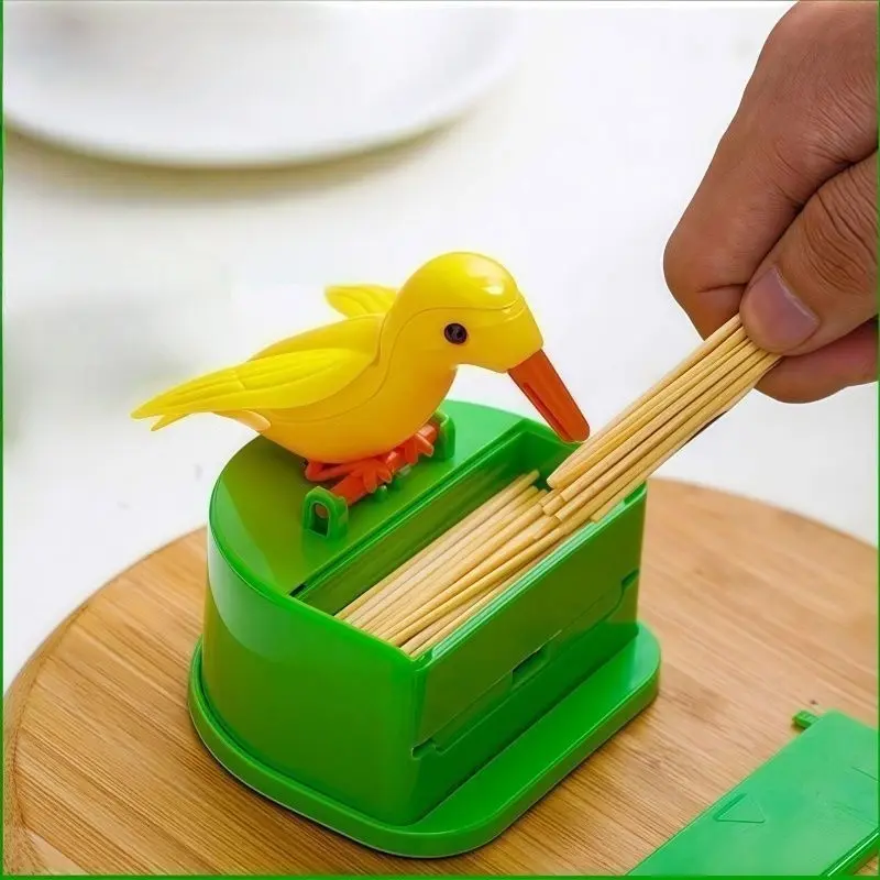 Creative Bird Toothpick Holder, Automatic Pop-Up Toothpick Dispenser, Cute Home Use Organiser, Includes 1 Pack of Toothpicks, 1pc