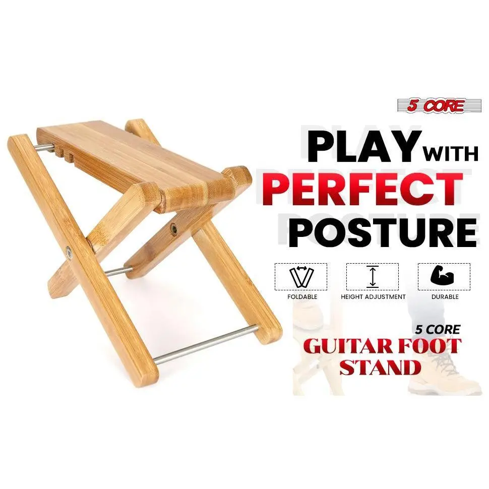 5 Core Guitar Foot Stool 3 Level Adjustable Leg Rest Non Slip Portable Wood Classical Footrest