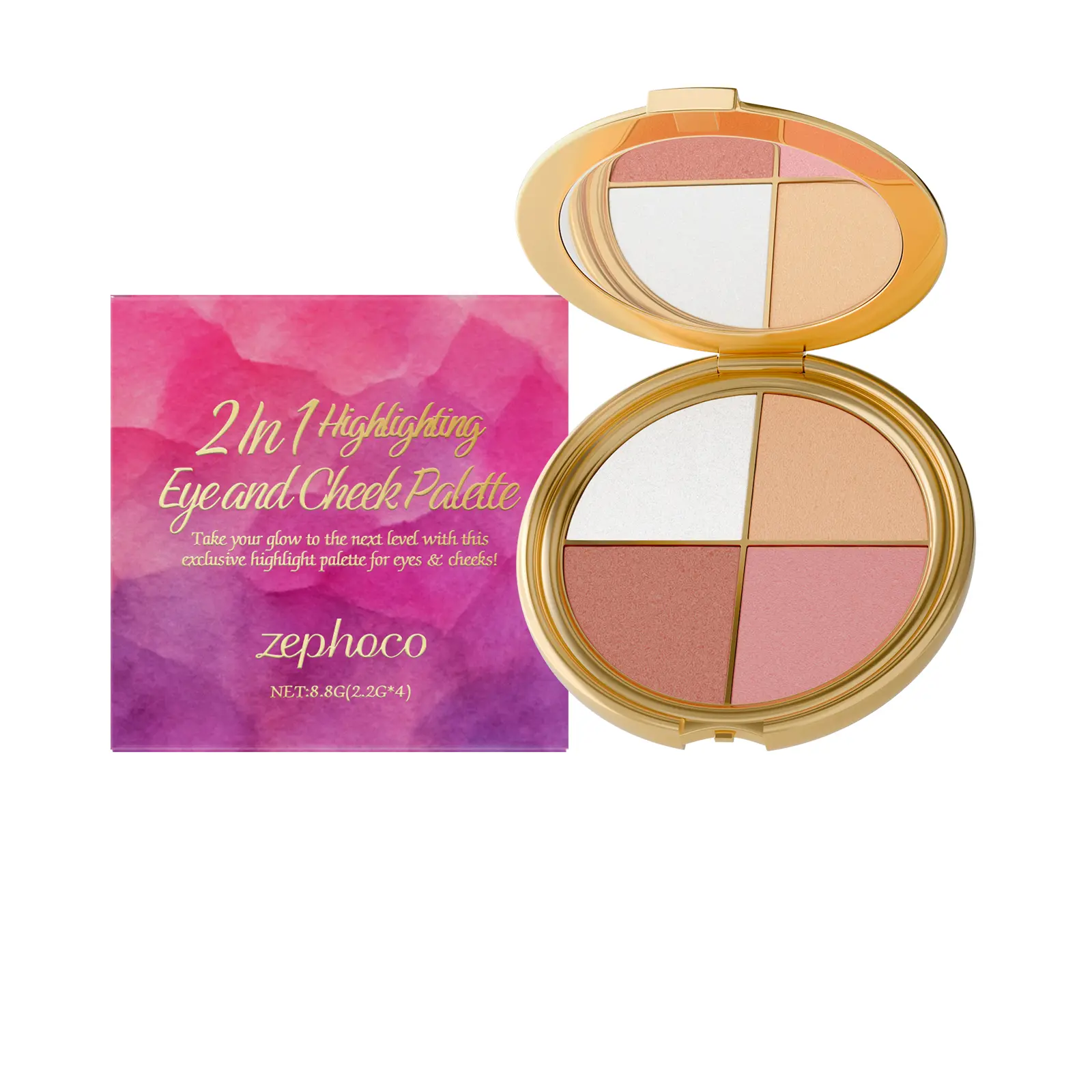zephoco Highlighting Eyeshadow And Blush Palette - A Versatile Multi-Purpose Makeup Set For Daily Use And Portability, Suitable For Various Eye And Cheek Makeup Looks.