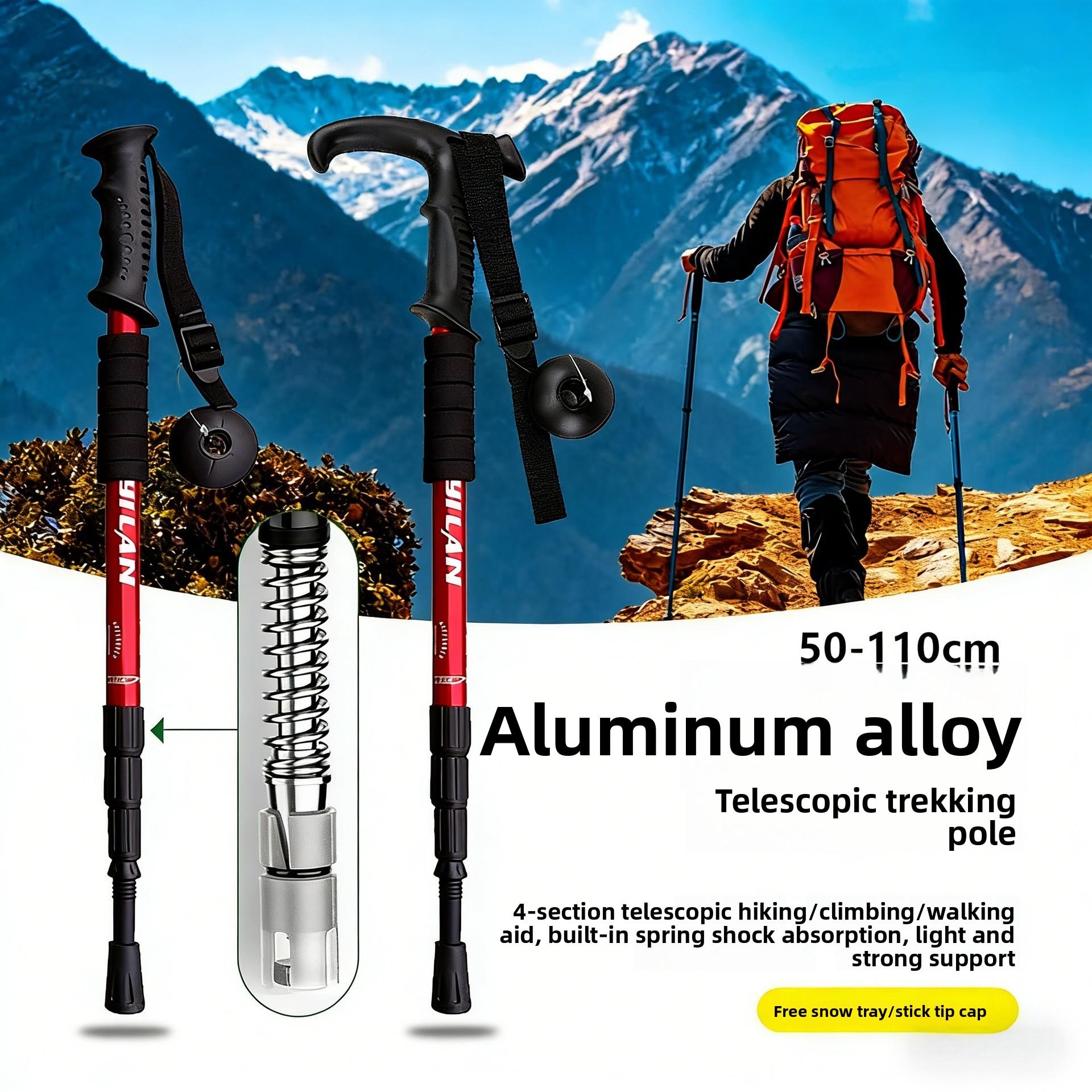 Hiking Cane Telescopic Rod Outdoor Cane Hiking Unisex Professional Anti-skid Mountaineering Cane Aluminum Alloy crutches Camping Cube Tent Conversion Kit Automatic Quick-Open Double-Layer