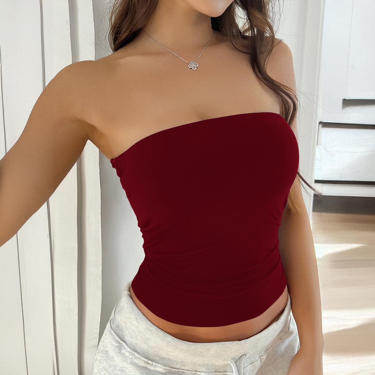 GGFL Women's Solid Color Crop Tube Top, Casual Sleeveless Cropped Top for Summer, Women's Clothing for Daily Wear