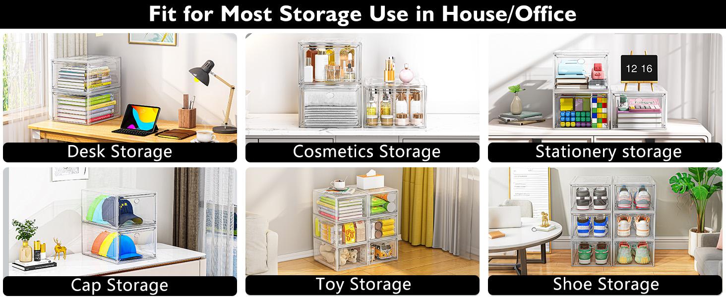 Thickened Clear Shoe Storage Organizer with Magnetic Door, Sturdy Stackable Shoe Boxes for Closet, Collapsible Space-Saving Shoe Rack for Sneakers & Boots, Plastic Shoe Cabinet Box Set, 6 Pack, White