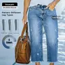 【Black Friday】Women's Plus-Size Cropped Straight-Leg Jeans, Low-Stretch Washed Denim with Raw Hem and Relaxed Fit for Spring and Summer