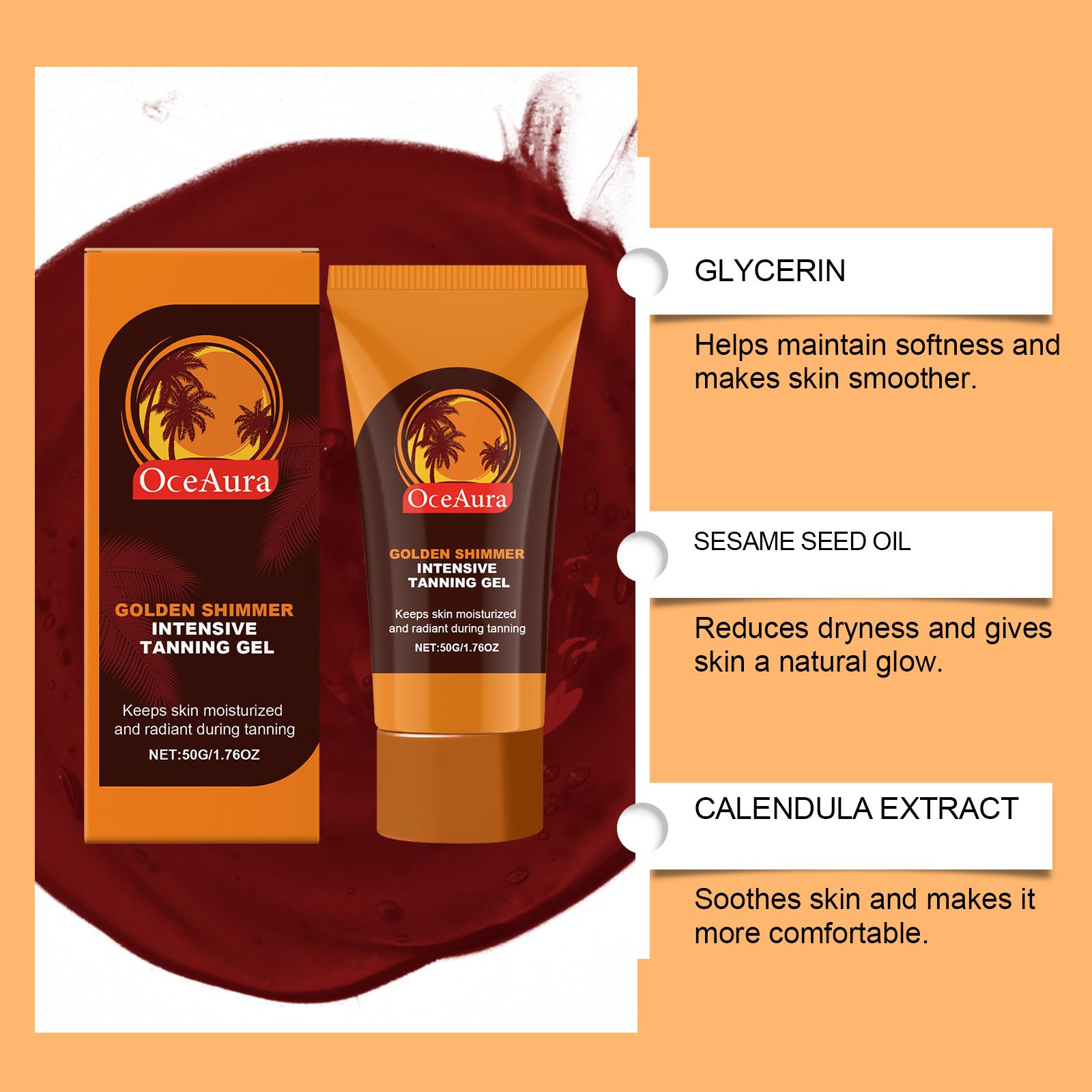 OCEAURA Golden Shimmer Tanning Gel, Sesame & Calendula Dual Care, Mica Shimmer No Color Transfer, Deep Nourishment Natural Radiance, Non-Greasy Fast Absorbing for All Skin