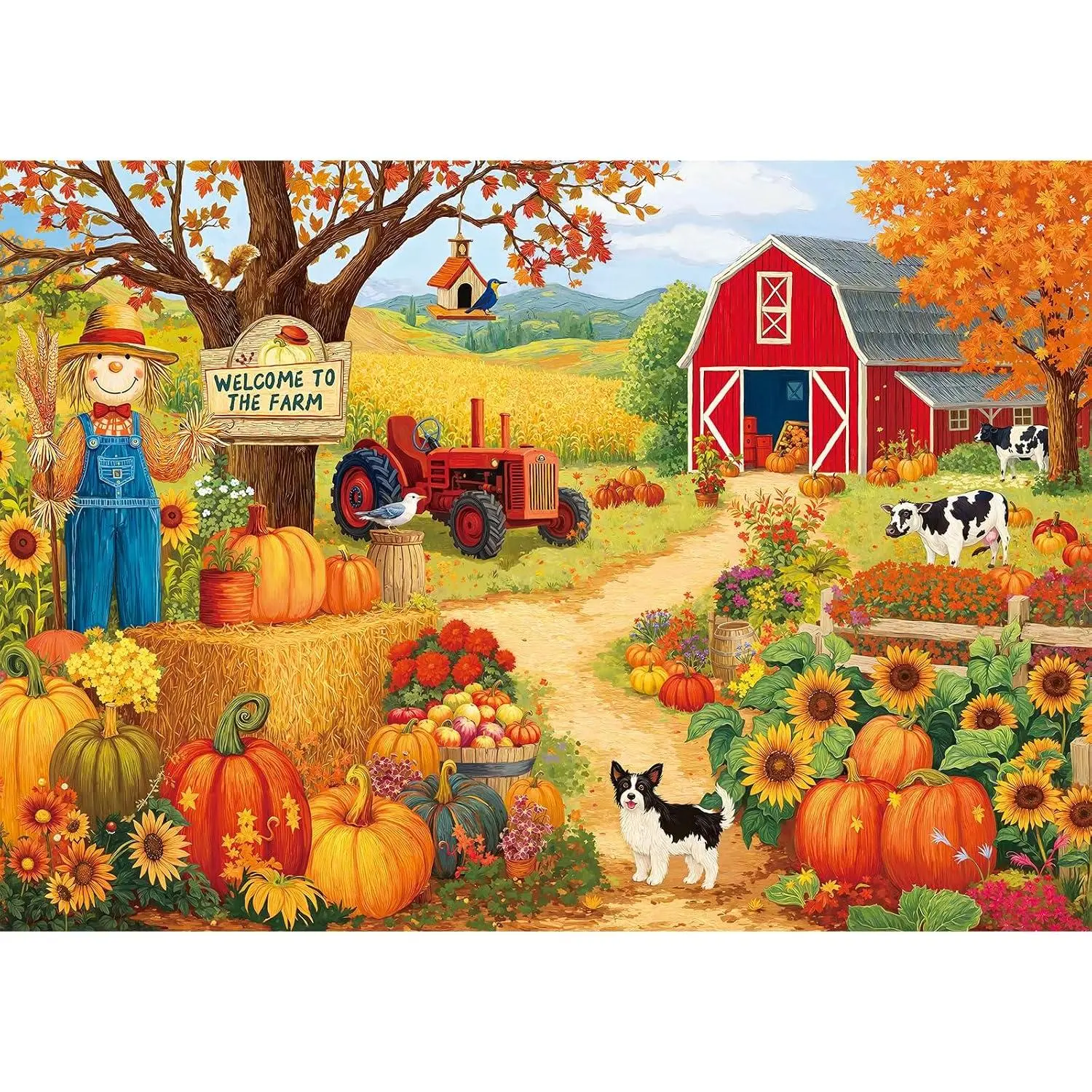Rocorose 500 Piece Jigsaw Puzzle for Adults, Autumn Pumpkin Harvest Puzzle Challenging Fall Farm Jigsaw Puzzles Perfect for Game Nights Scarecrow Maple Leaves Home Decor