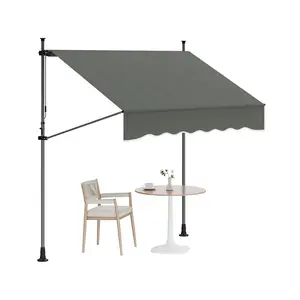 Manual Retractable Patio Awning for Outdoor Garden - 10x10FT (118''x118'') Sunshade Shelter with Adjustable Angle & Height - UV Protection, Waterproof - Hand Crank Canopy for Deck, Door, Window -grey