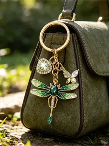 Fashion Dragonfly Love Diamond Keychain, Pearl Butterfly Alloy Insect Pendant, Car Bag Accessory, Backpack Keychain, Gift for Women