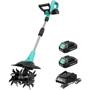 Cordless Electric Tiller for Gardening, Battery Powered Mini Cultivator with 2×2.0AH Batteries