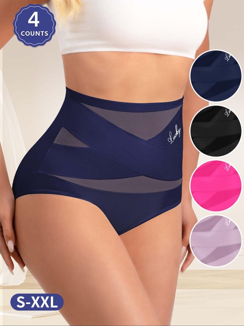 Women's High-Waisted Mesh Panties Set (4-Pack), Soft Breathable Non-Irritating Design, Comfortable All Season Underwear, Sizes S-Xxl