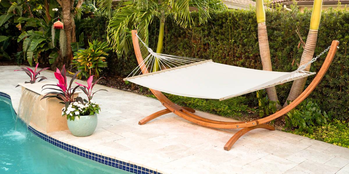 Wooden Bar Hammock with Stand, Heavy-Duty Larch Wood Frame, Breathable Fabric Double Hammock for Backyard, Garden, Patio or Indoor Use Wooden Bar Hammock with Stand, Heavy-Duty Larch Wood Frame, Breathable Fabric Double Hammock for Backyard, Garden, Patio or Indoor Use