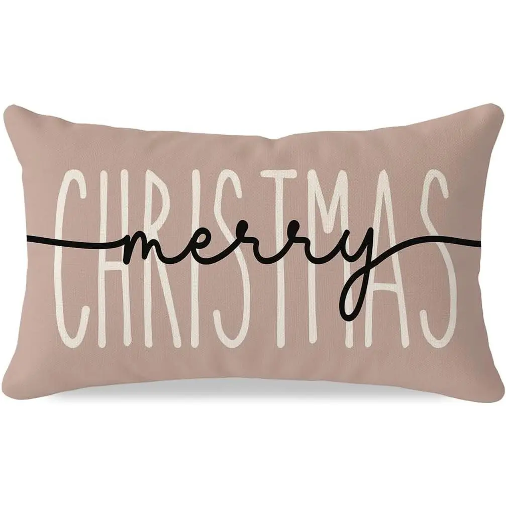 Christmas Pillow Cover 12x20 Inch, Warm Beige | Neutral Holiday Decorations for  Living Room, Xmas Winter  Decorative Cushion Case
