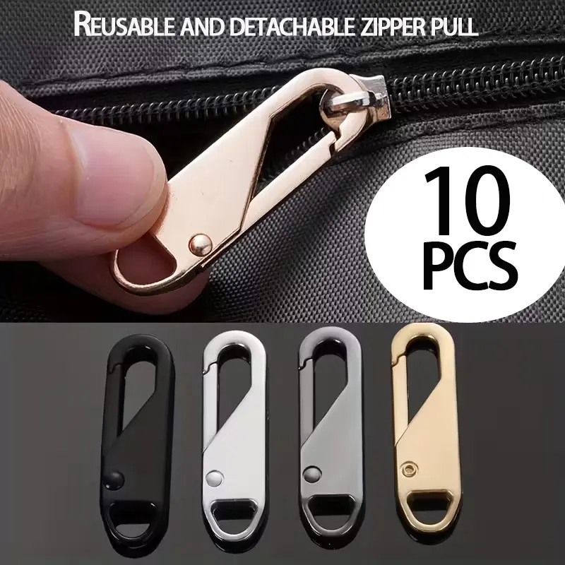 10/20pcs Metal Zipper Pulls, Detachable Zipper Heads for Bags and Clothes, Quick Repair for Travel Pouches, Backpacks, Wallets, Crafts